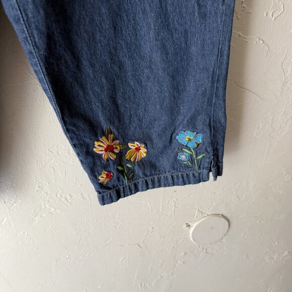 Jane Ashley Pants Vintage 90 small Embroidered Floral Capri Denim Cottage‎ - Picture 4 of 9